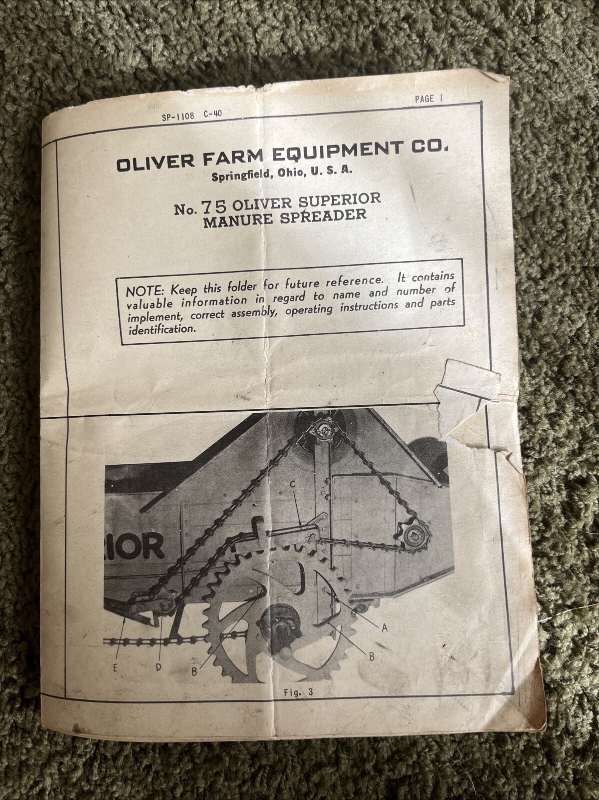 No 75 Oliver Superior Manure Spreader. Vintage Original Booklet
