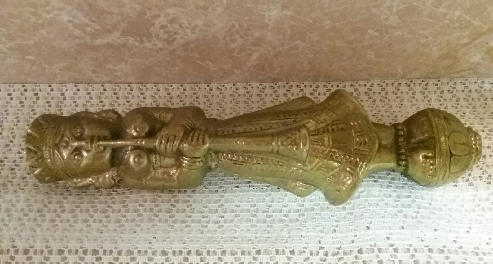 Antique Solid Brass Tibetan Buddhist Door Handle Pull Figural w/Orig Hardware