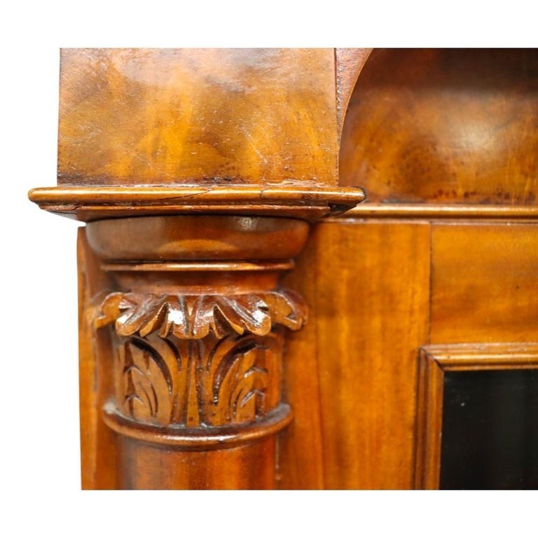 Classical American Empire Step Back Cupboard With Mullioned Doors c1840