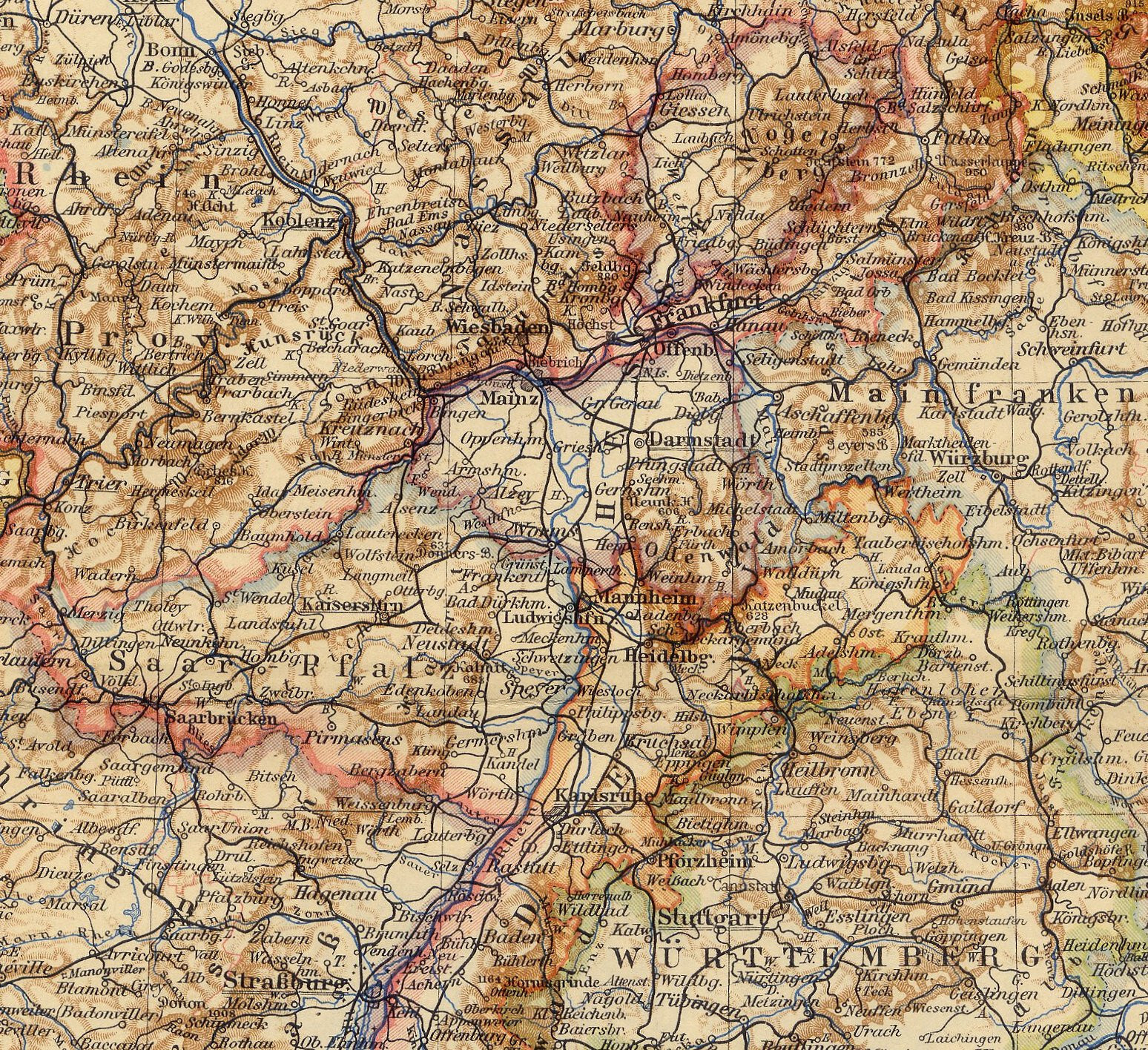 1939 VINTAGE MAP OF BADEN WÜRTTEMBERG HESSE ALSACE LORRAINE GERMANY FRANCE