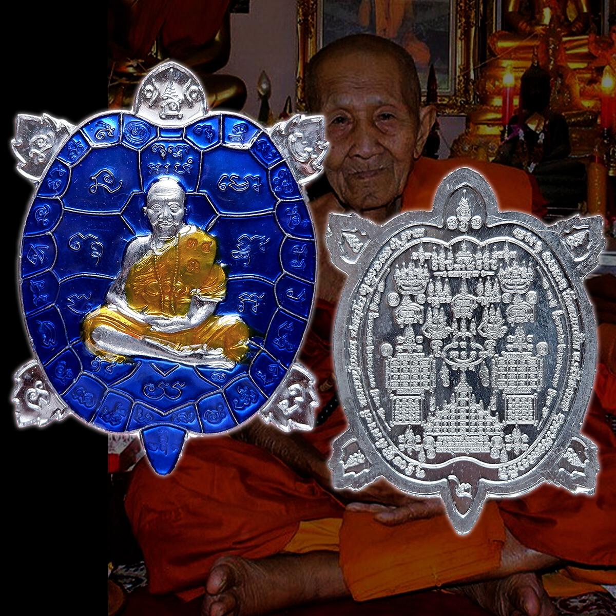 FREE Waterproof Case Genuine Lead Thai Amulet Pendant LP SAEN Turtle Shape Magic