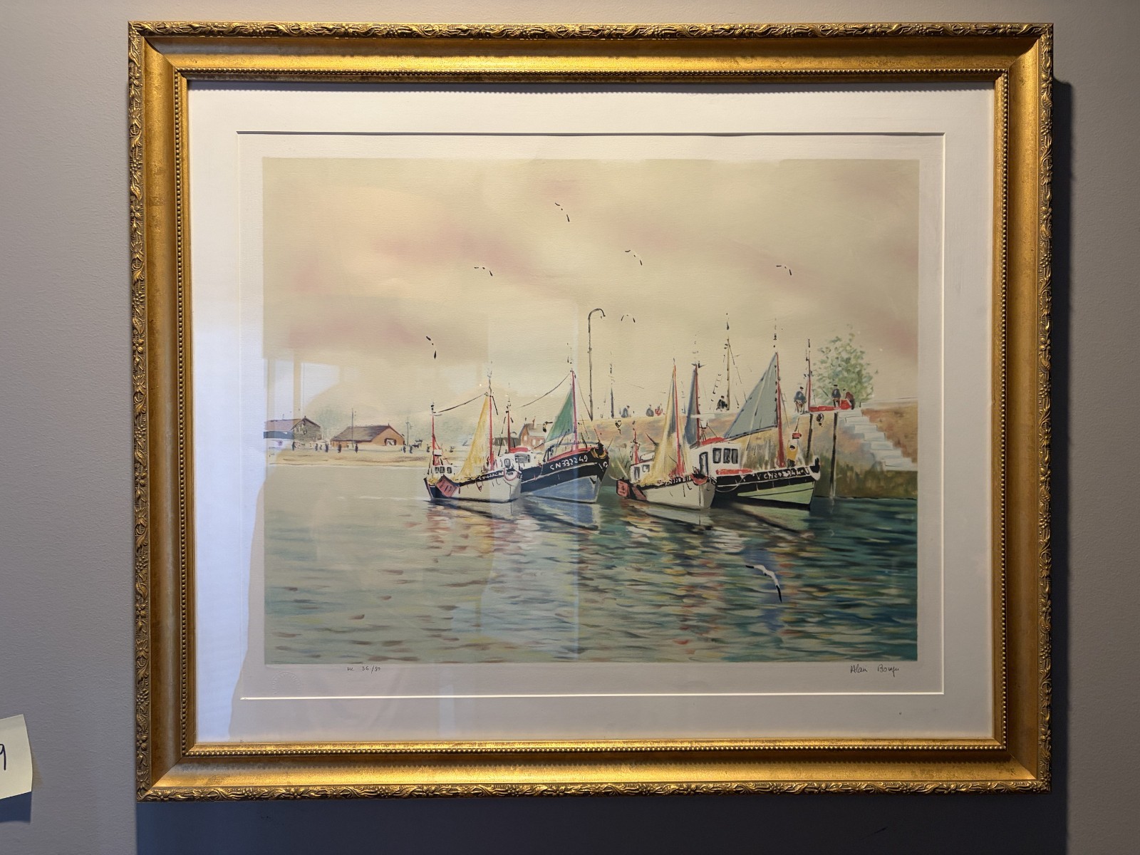 Alain Bouju Original French Maritime Lithograph signed LE COA Gold Framed 20×26