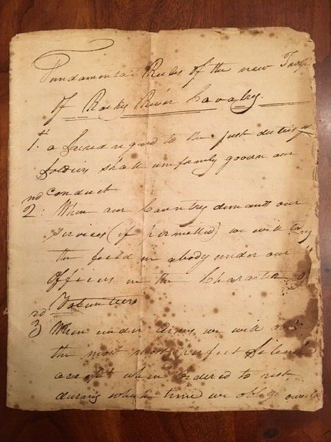 1822 Manuscript N. Carolina Rocky River Cavalry, Kings Mountain Rev War Veterans