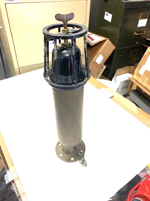VINTAGE EXPLOSION PROOF BRASS SAFTEY LIGHT BLUE LENS NAUTICAL / MINE ?? BATT. OP
