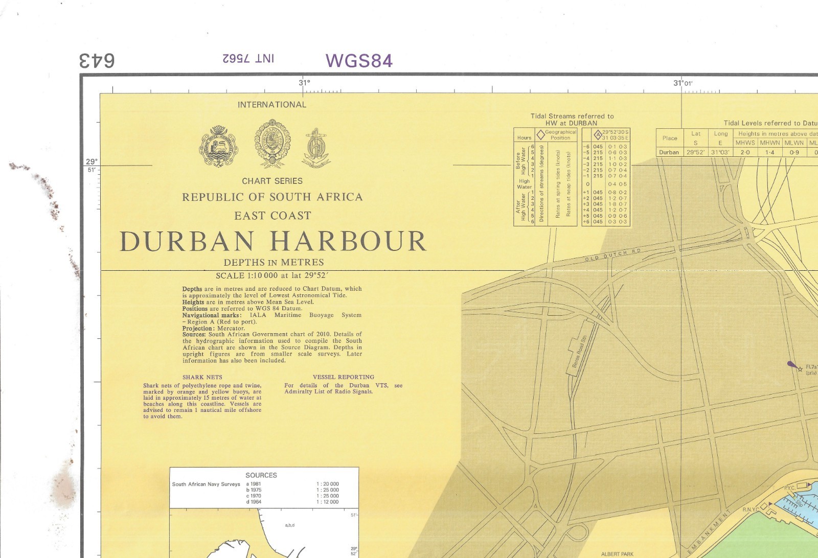 643 Republic Of South Africa East Coast Durban Harbour Chart Map Wall Admiralty