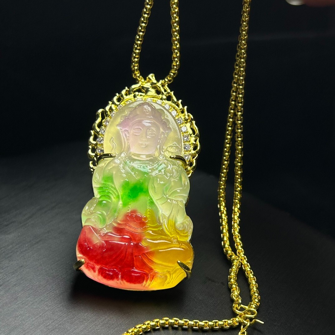 RealNatural High Ice multicolour Jade Jadeite amulet Pendant&Necklaces度母观音