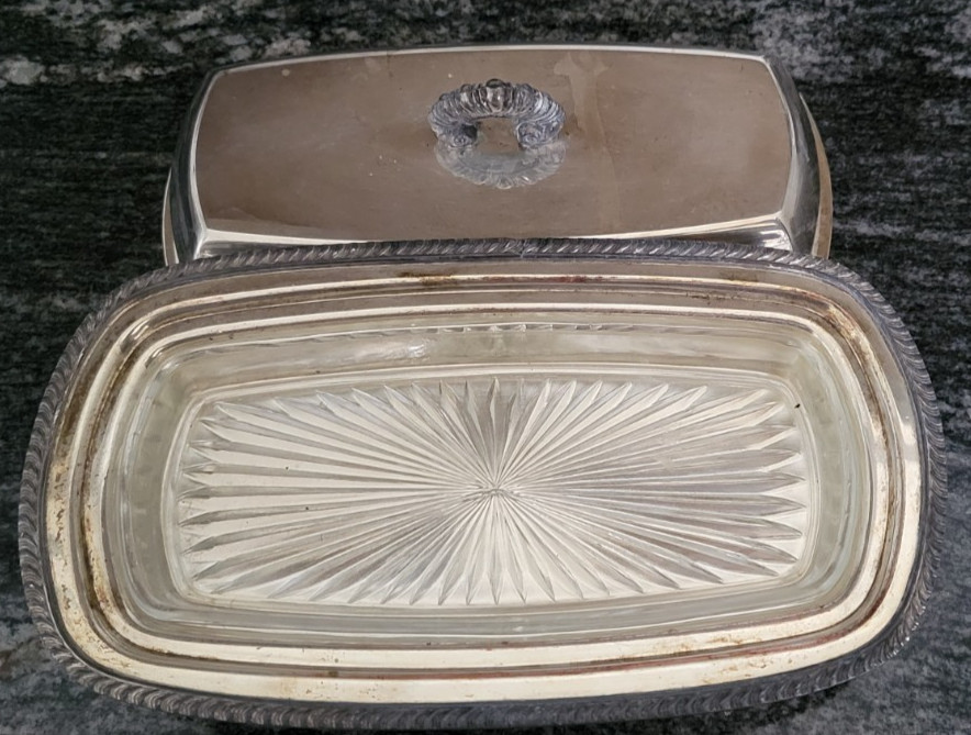 Footed Covered Doom BUTTER DISH Silverplate Academy Silver on Copper OPALITE #4