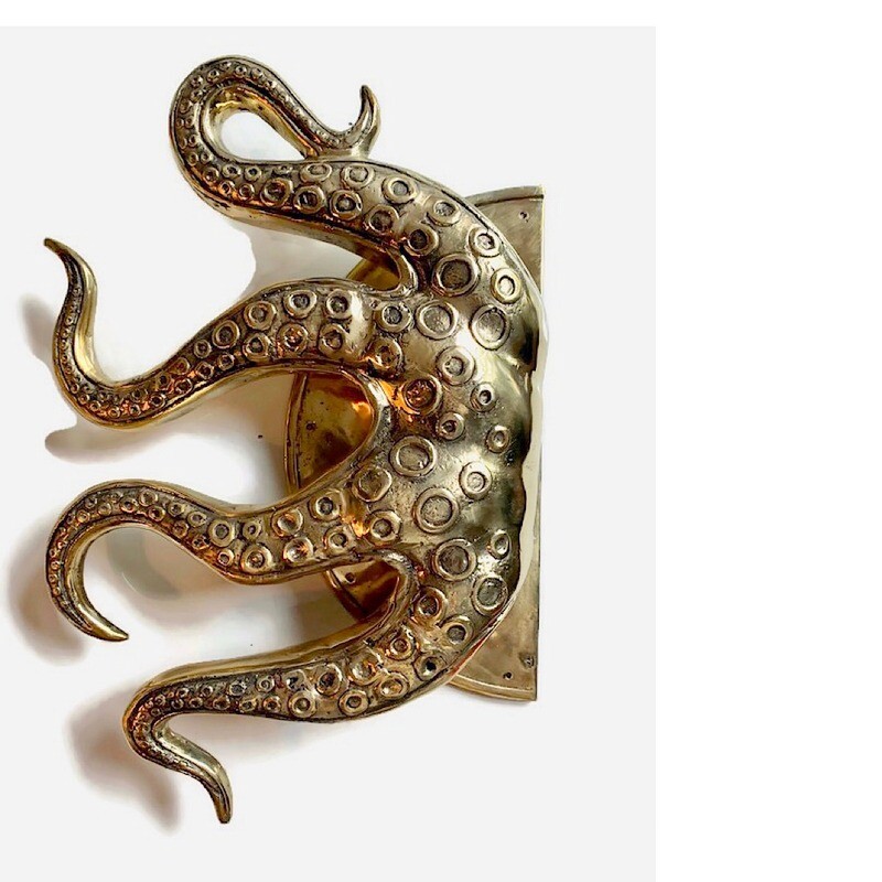 Large Octopus Brass Door Pull Handle 18” Polished Solid Brass Tentacle Grab