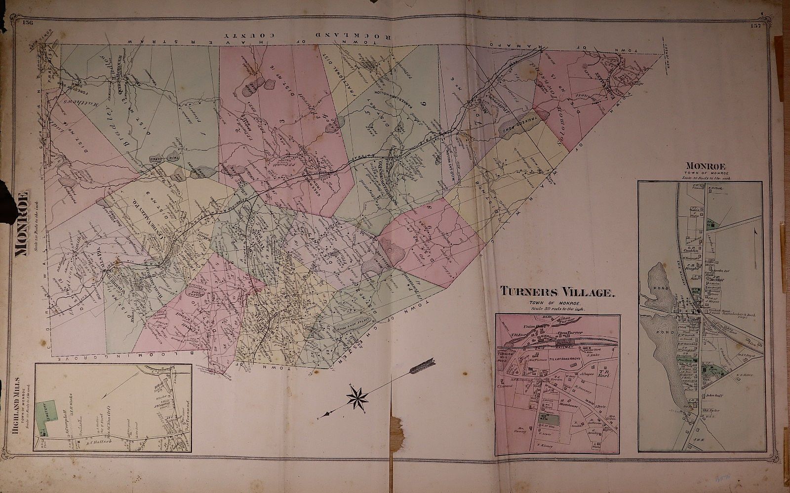 Antique 1875 Plat Map ~ Monroe Twp., Orange County, New York (17×27)-#24