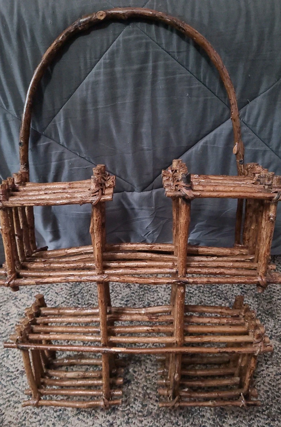Vintage 1950s Rustic Bentwood Stick Twig Adirondack Geometric Wall Shelf
