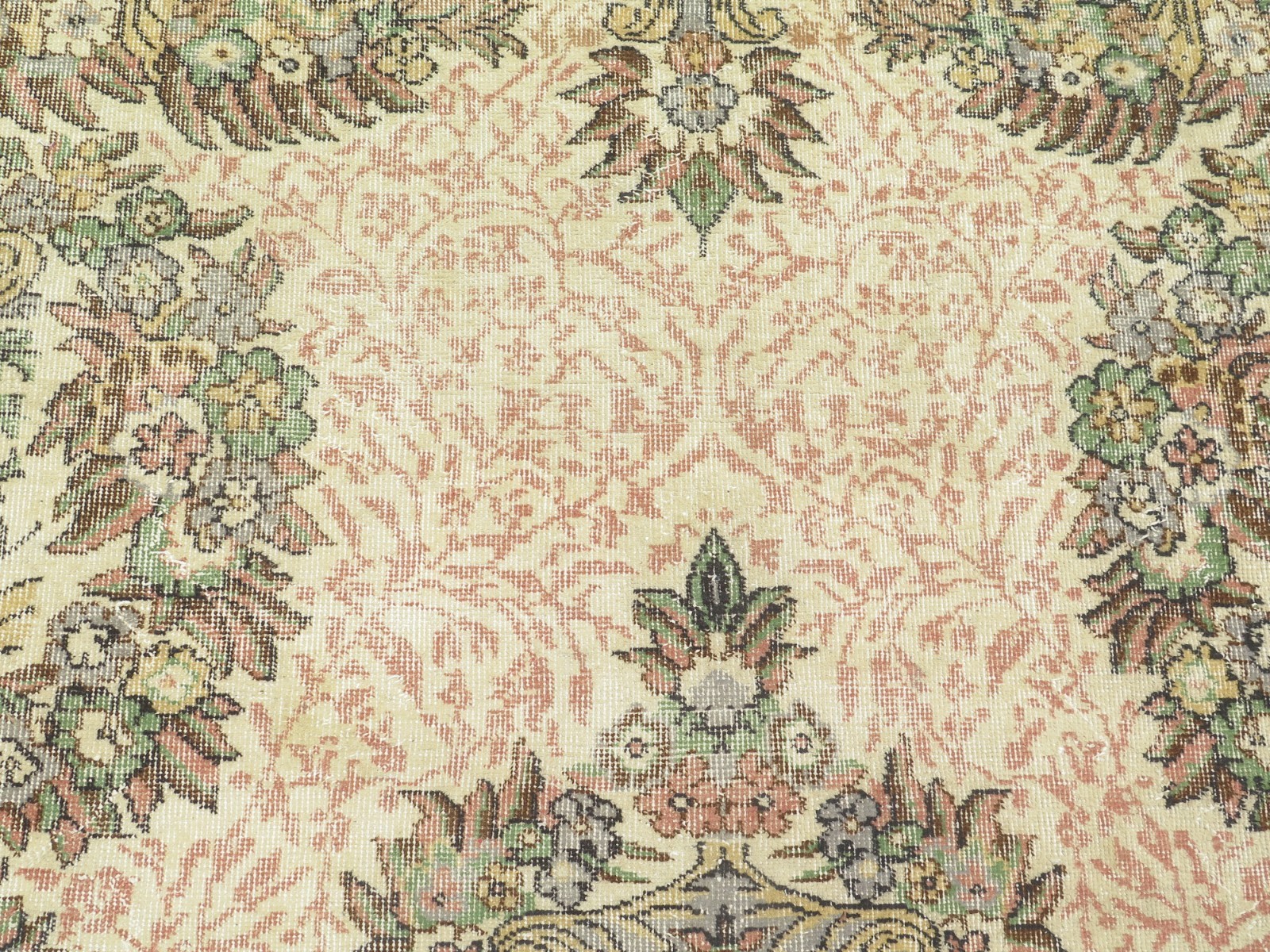 Sage Green Vintage Distressed Turkish Large Carpet, Handmade Wool Rug 70″x114″