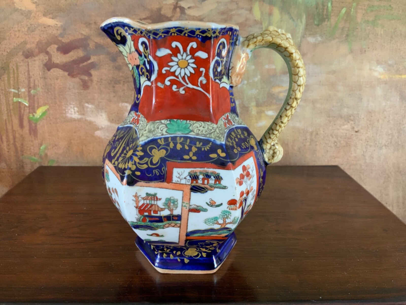 English Mason’s Ironstone China Small Pitcher Creamer 6” High Circa 1840
