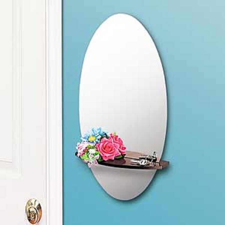 FRAMELESS MIRROR WITH FLOATING SHELF JAVE FINISH 22-1/4″ NEW IN BOX MSRP $156.00
