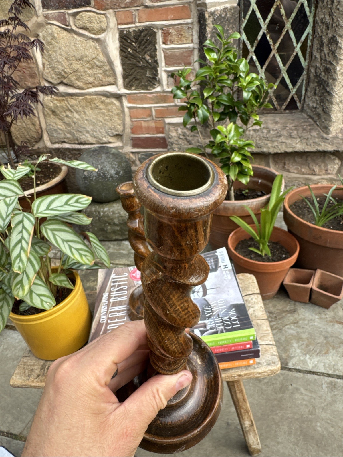 Vintage Wood Candlesticks Barley Twist Spiral Cancel Holders SEE DESCRIPTION