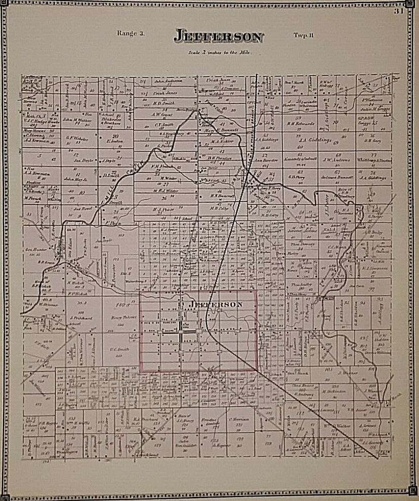 Old 1874 Railroad & Township Plat Map ~ JEFFERSON Twp., ASHTABULA Co., OHIO