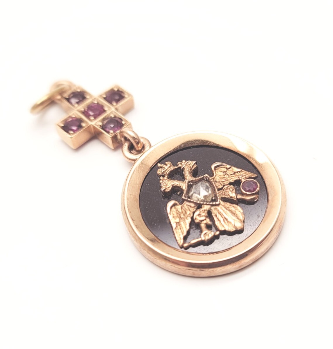Antique Victorian 14K Gold Ruby Gemstone Brooch Pendant Jewelry Imperial Eagle