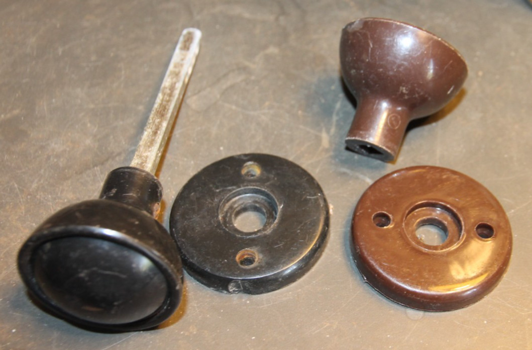 Vintage Door Knobs Handles 1 Plate Black 1 brown Plastic Retro 1960’s
