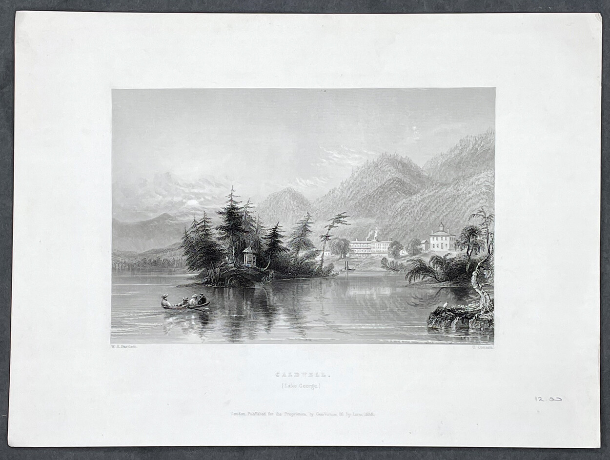 1838 William Bartlett Antique Print Caldwell, Lake George Warren County New York