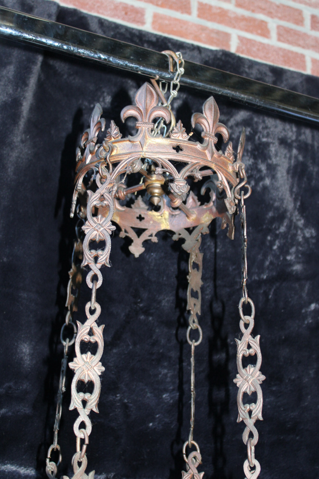 Antique 19thc church sanctuary Enamel Candle chandelier lamp neo-gothic rare