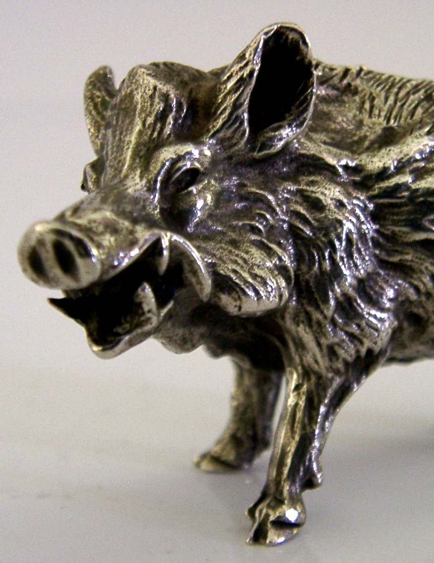 MIRACOLI VERY HEAVY 121g STERLING SILVER WILD BOAR FIGURE c1990 ANIMAL 2.5ins