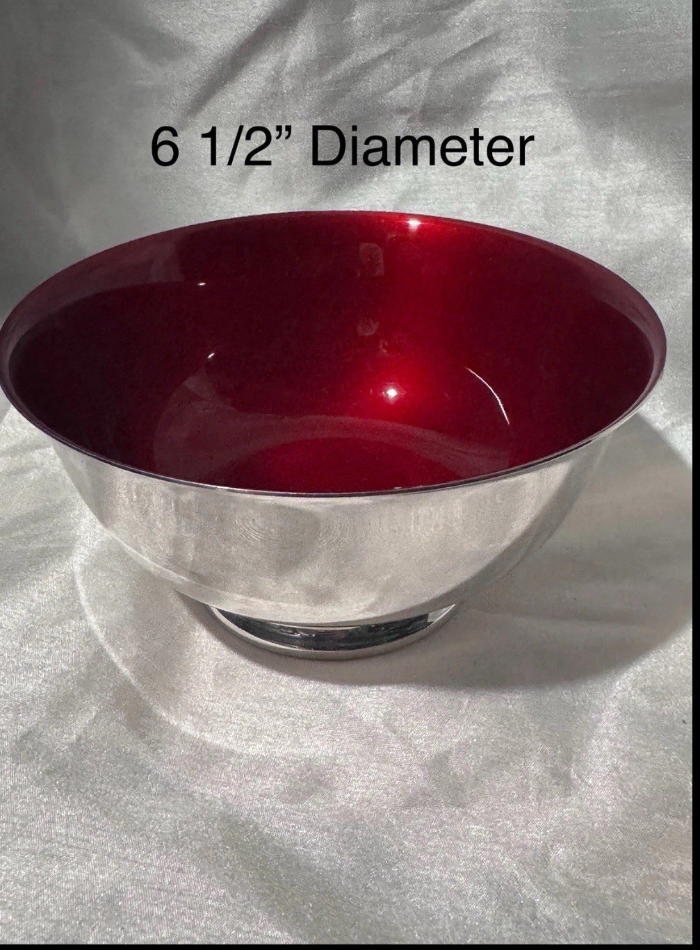 VINTAGE 1972 REED & BARTON RED ENAMEL 6” SILVER PLATED BOWL