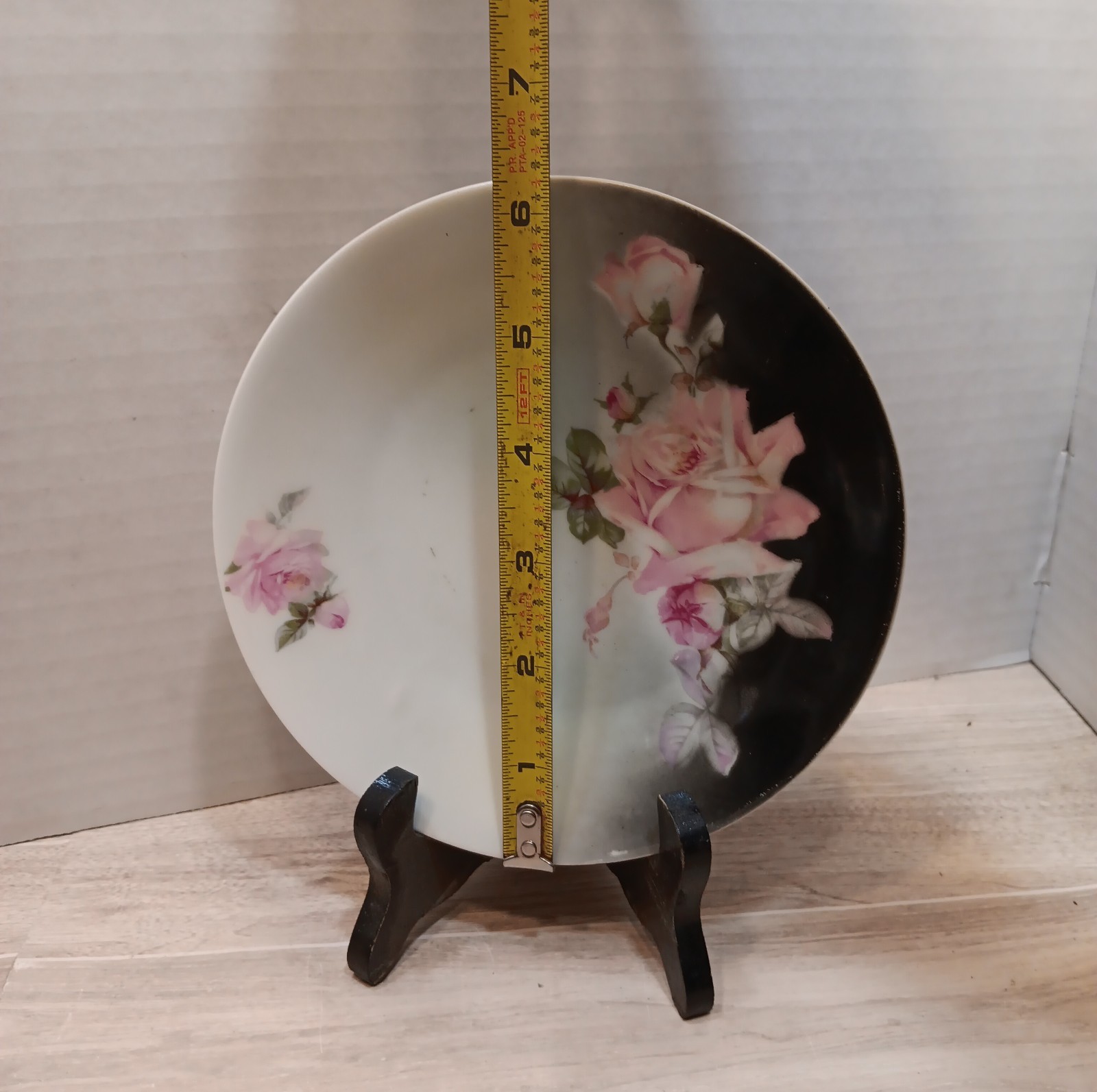 Antique P.K. Silesia Porcelain Bread Plate Pink Roses Green & Black Luterware