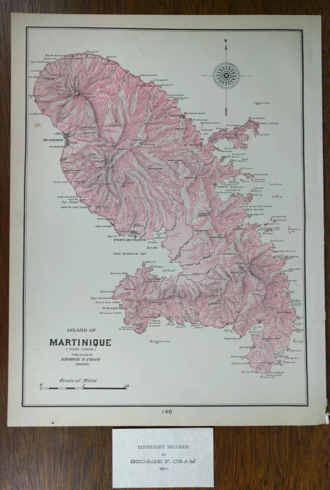 Vintage 1901 MARTINIQUE Map 11″x14″ Old Antique Original FORT DE FRANCE DUCOS