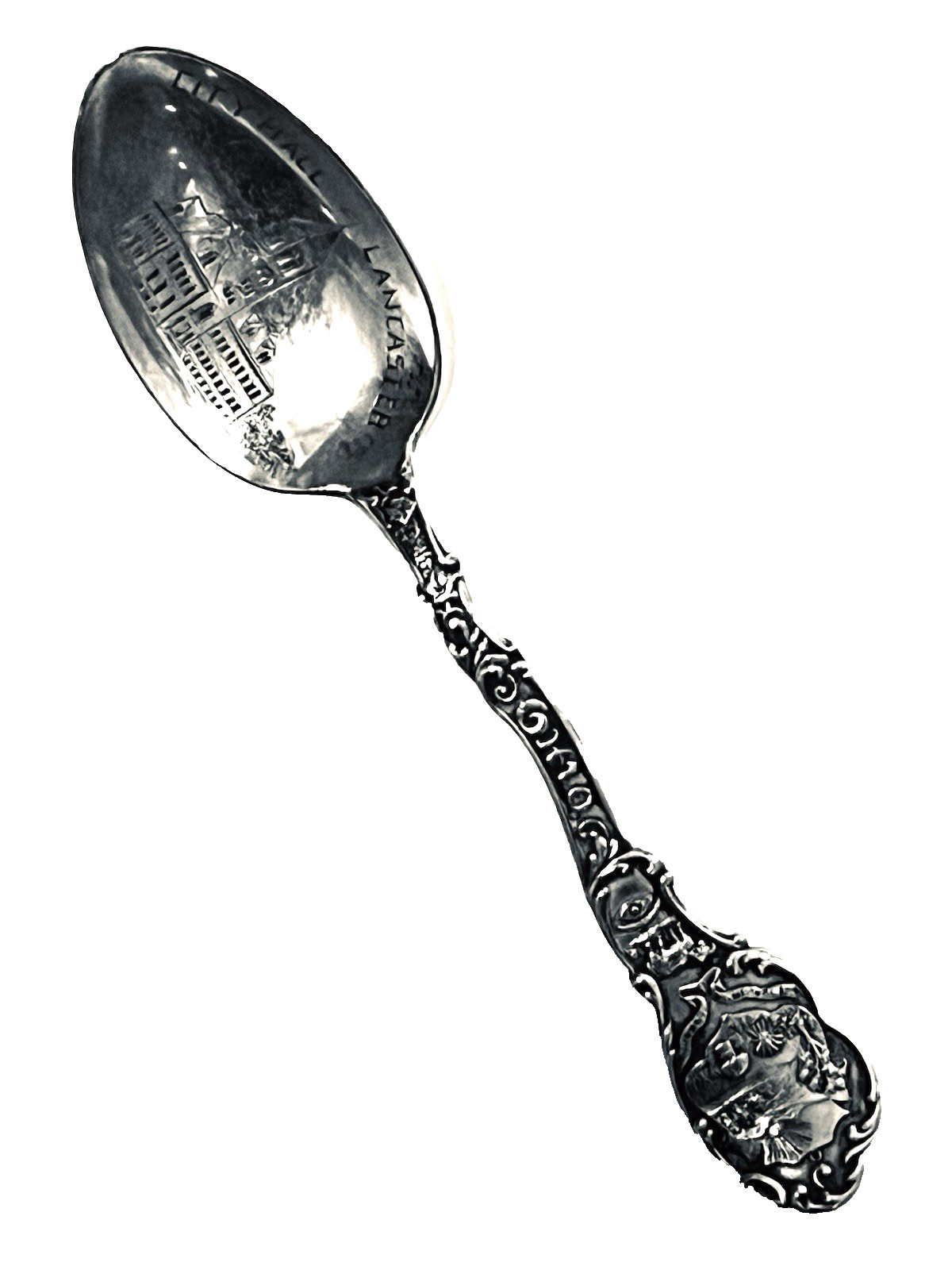 STERLING SILVER COLLECTOR SPOON CITY HALL LANCASTER OHIO 24G – MONO (M.L. DUNN)