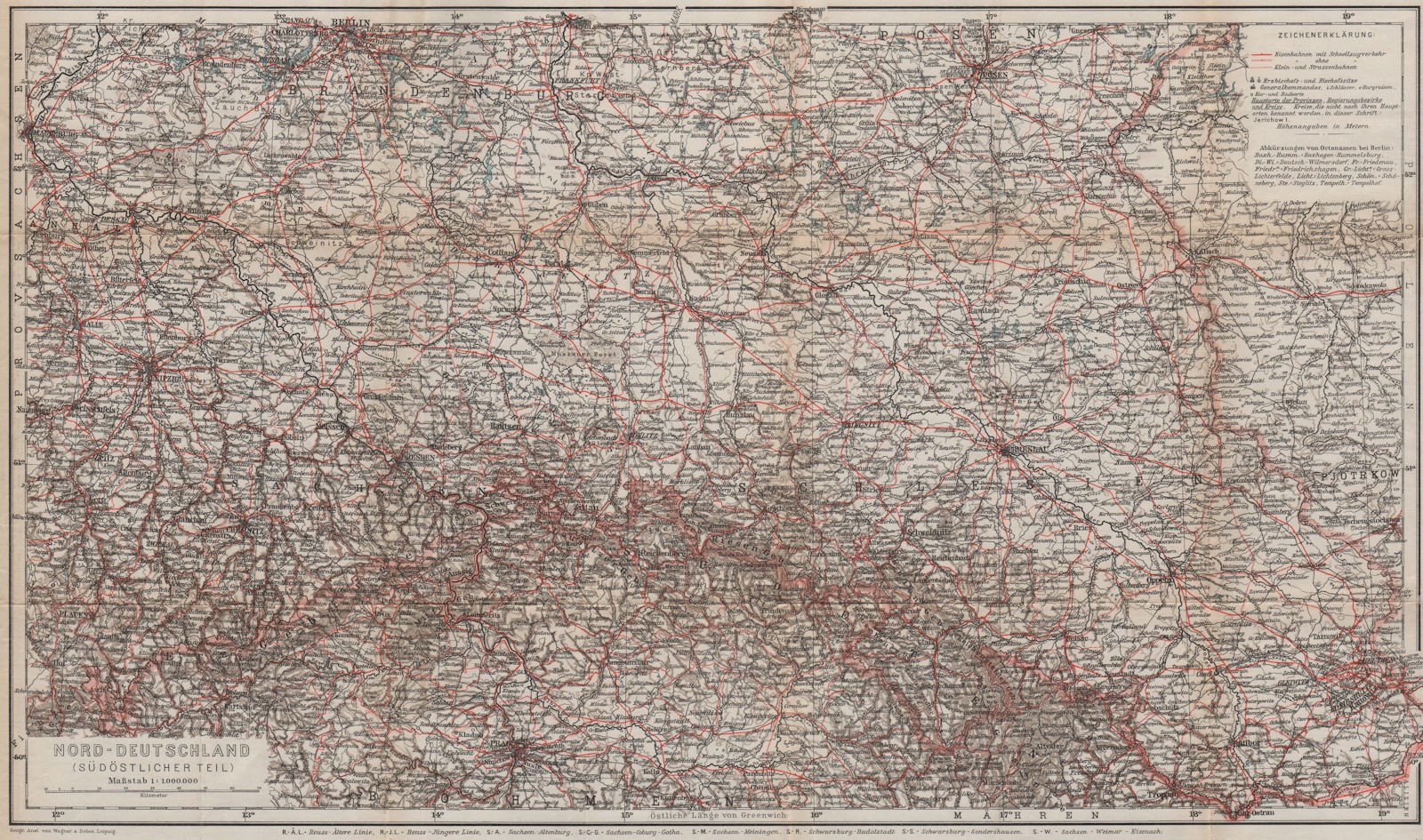 SW Poland. N Czech Republic. E Germany. Poznan Berlin Prague Katowice 1913 map
