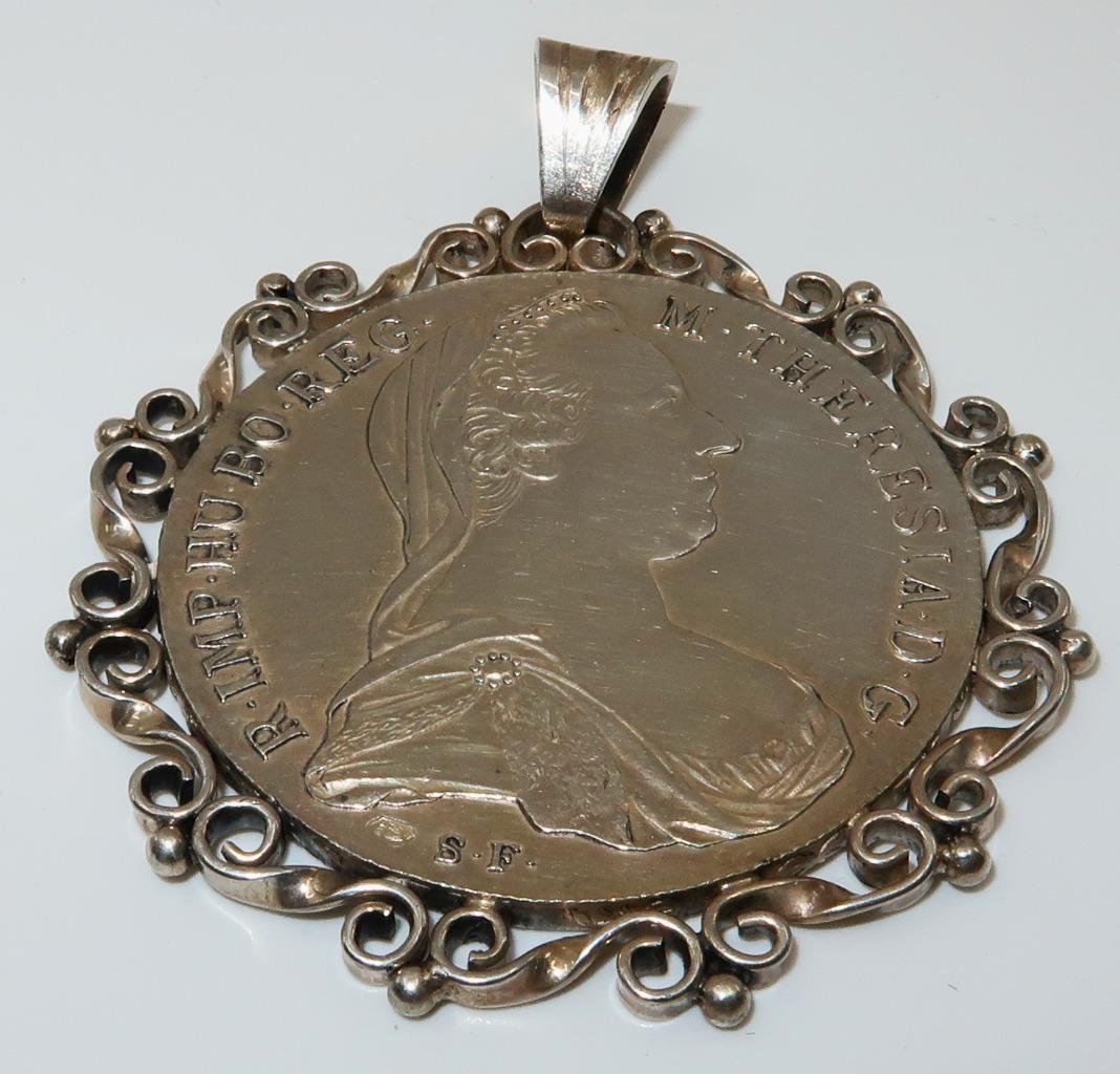 Antique 833 Silver Austria 1780 Maria Theresia Pendant, 2 3/8″