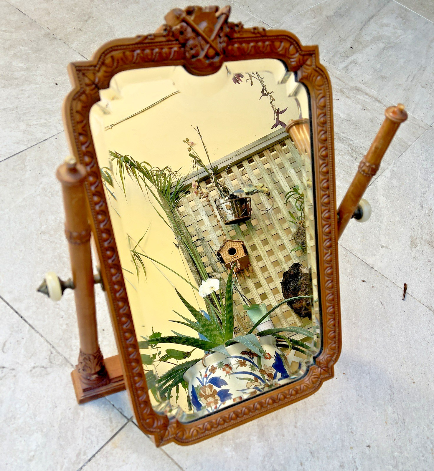 Antique Walnut Vanity Mirror Dressing Table Ornate Gentleman’s Shaving Beveled