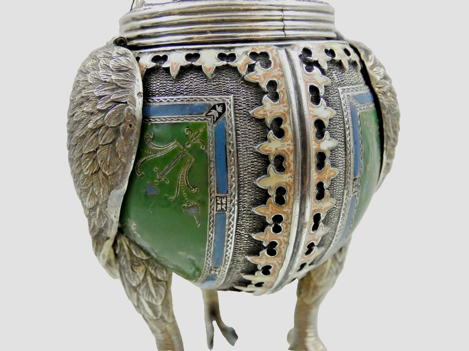 ANTIQUE SILVER ENAMEL SPICE CONTAINER BESAMIM HAVDALAH JUDAICA Figural Rooster