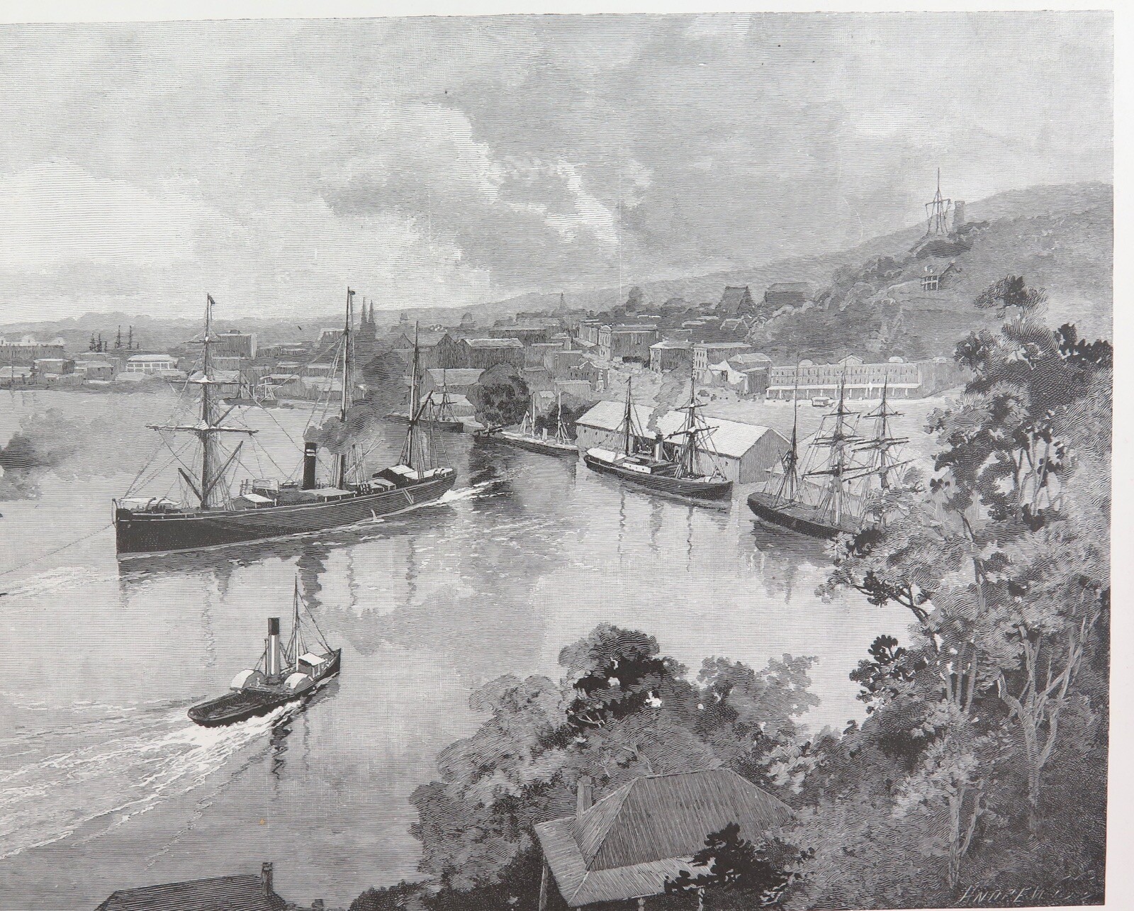 .100% ORIGINAL SUPERB CONDITION 1886 WOOD ENGRAVING. BRISBANE FROM BOWEN TERRACE