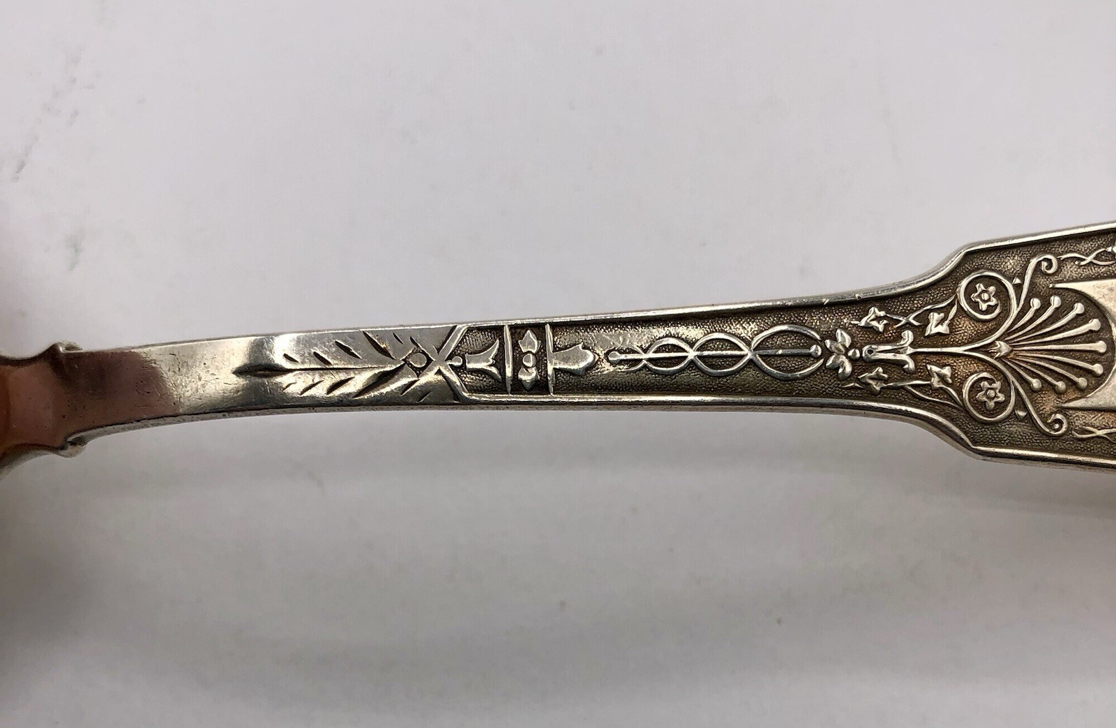 Antique Monogrammed Ornate Handle American Coin Silver Serving Spoon /b