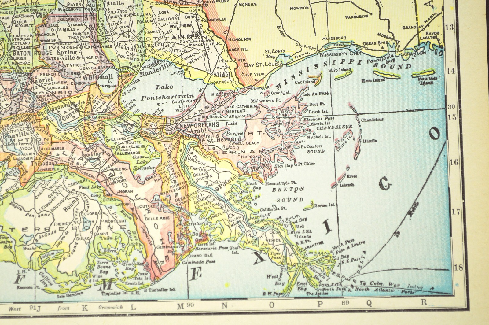Vintage LOUISIANA Map Wall Art Original Lake Pontchartrain New Orleans Antique