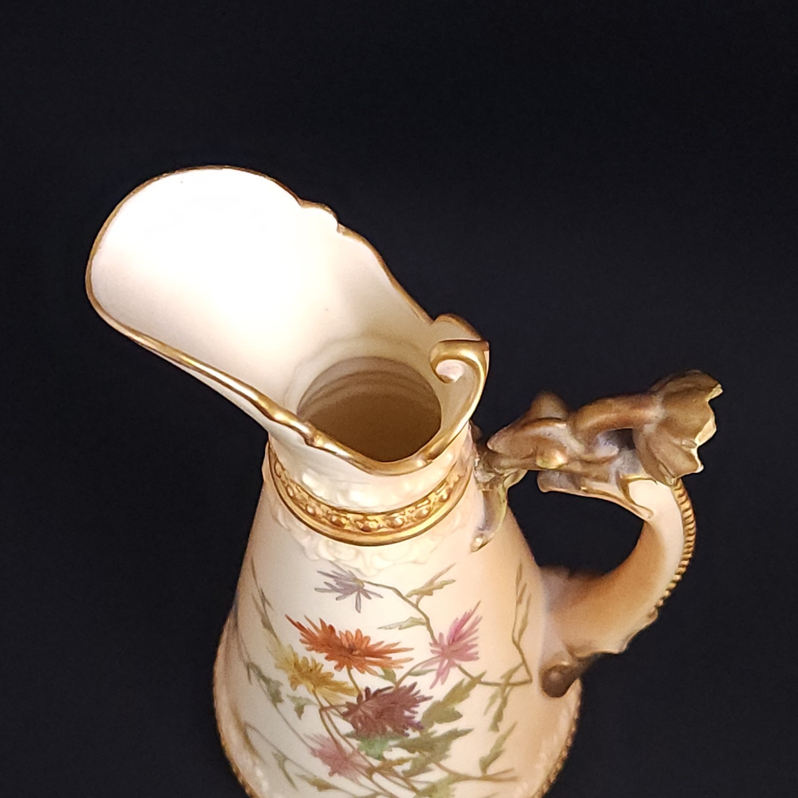 1890 Antique Royal Worcester Hand Painted Floral Jug Pitcher Ewer “a” Mark READ