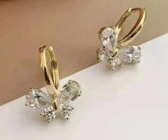 2.30CT Pear Cut Lab Created Diamond 14K Yellow Gold Plated Women’s Hoop Earrings