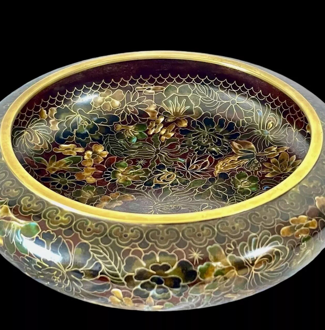 8.5 In Diameter Chinese Cloisonne Brown Thousand Flowers Brush Wash Bowl