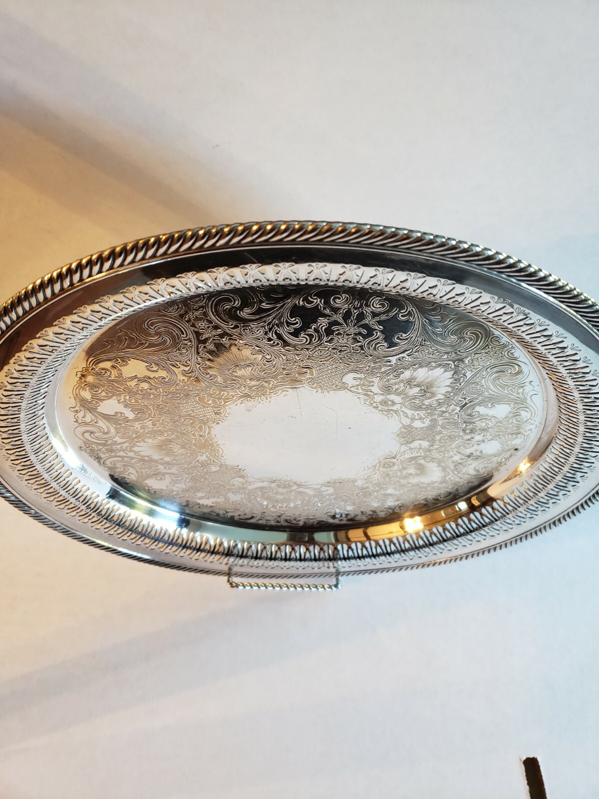 WM Rogers 623 Eagle & Star Marks Silver Serving Tray Victorian Rose Vintage 12″