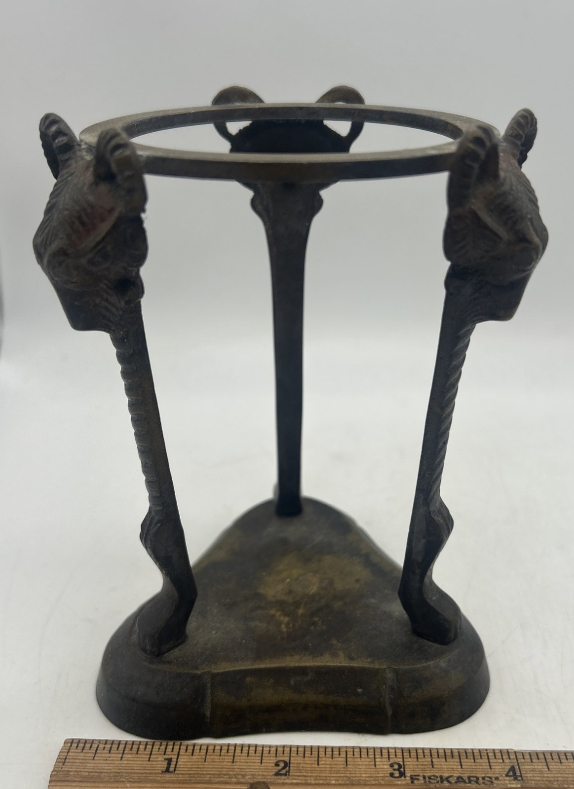 Antique Bronze Tripod Rams Head Censer Incense Burner Athenian Style 5.5” Tall