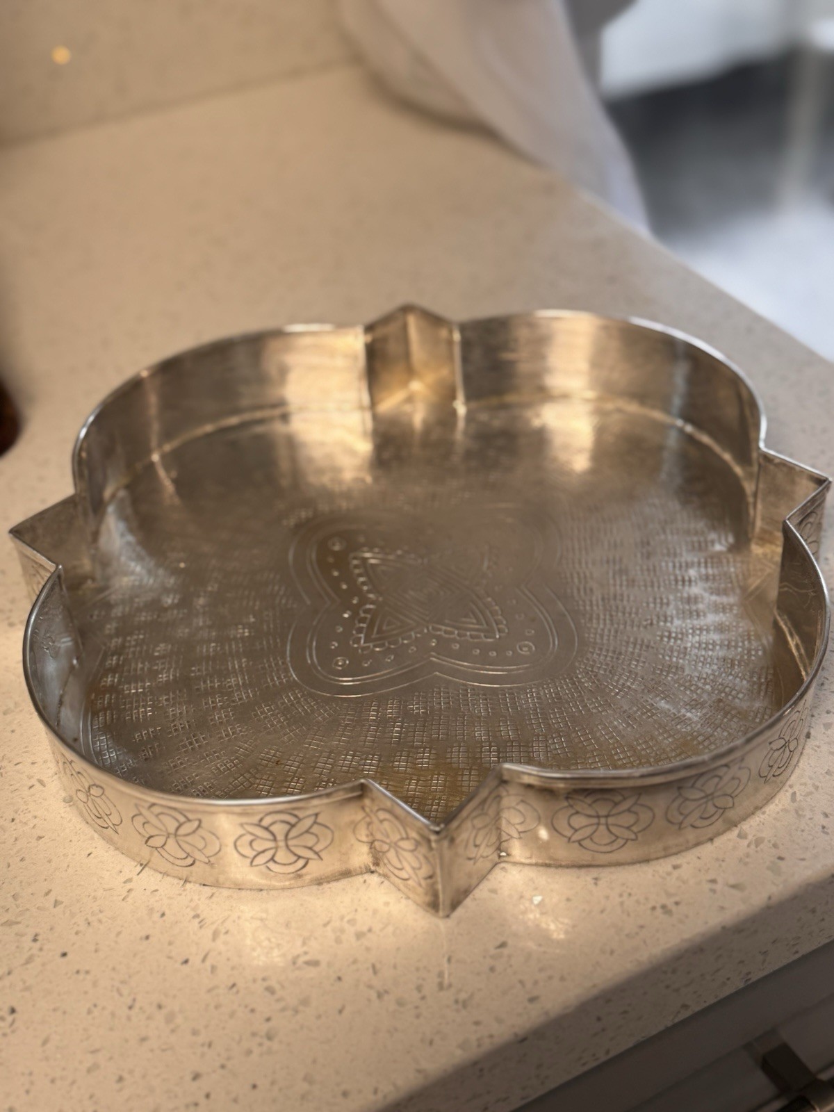 Vintage Indian Silver Plated/Tray with A Flowers engraving and Shape of Leave