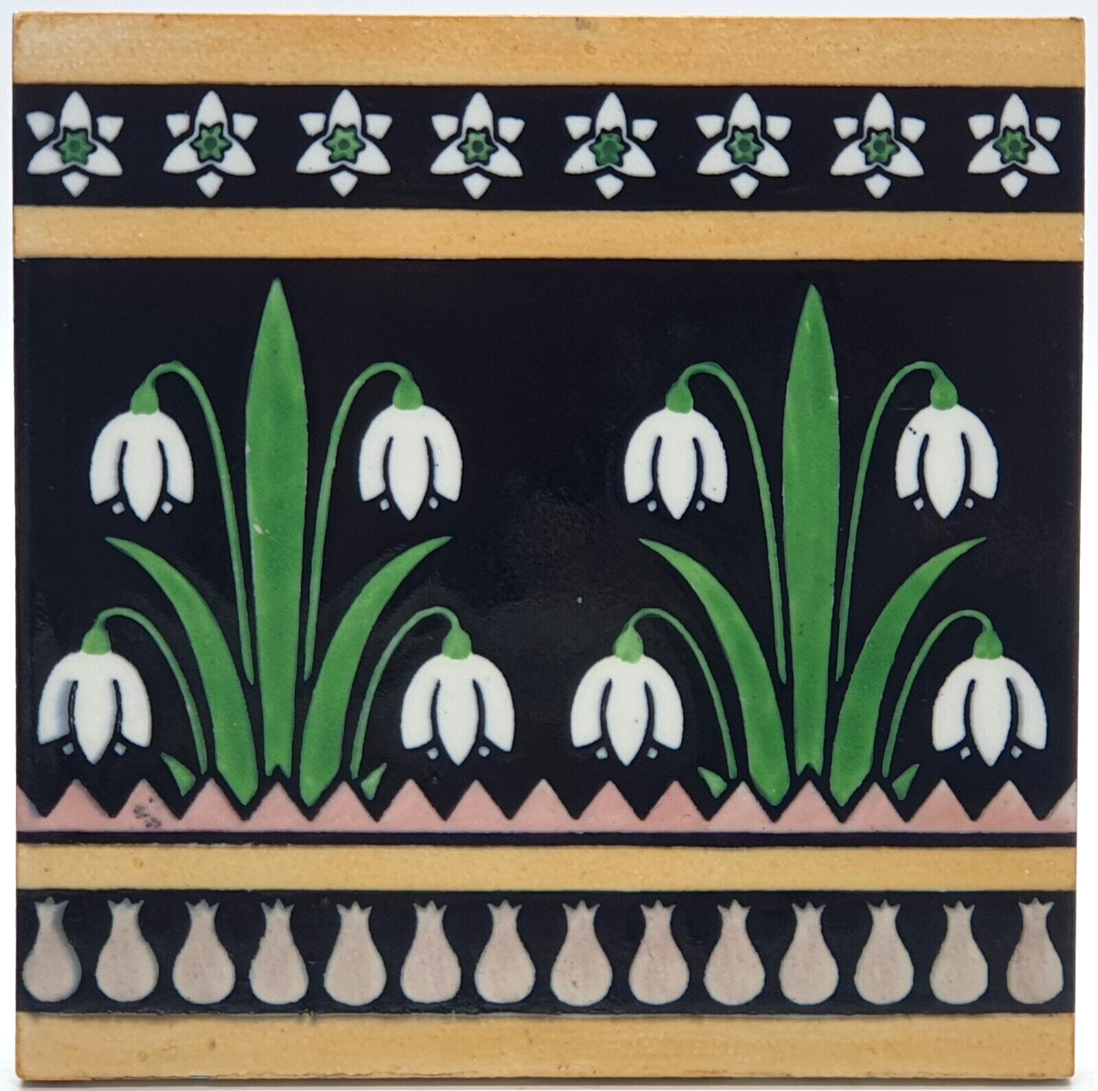 Minton Hollins & Co Snowdrop Tile Designed by Christopher Dresser C1880 AE5