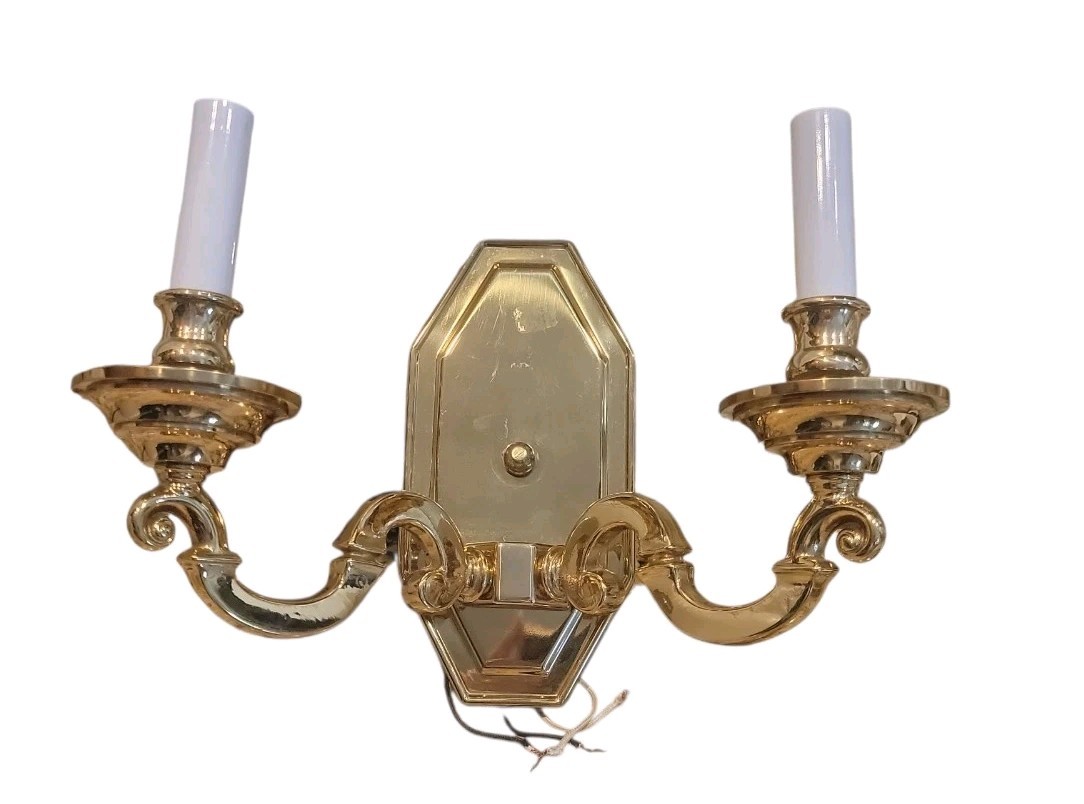 Solid Brass Provincial Style 2-Arm Wall Sconce Hardwire Indoor Light Fixture