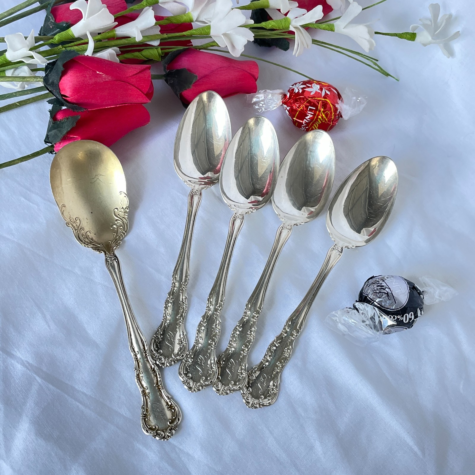 4 Teaspoons Sugar Spoon R. WALLACE SONS STERLING SILVER OLD ATLANTA IRVING MONO
