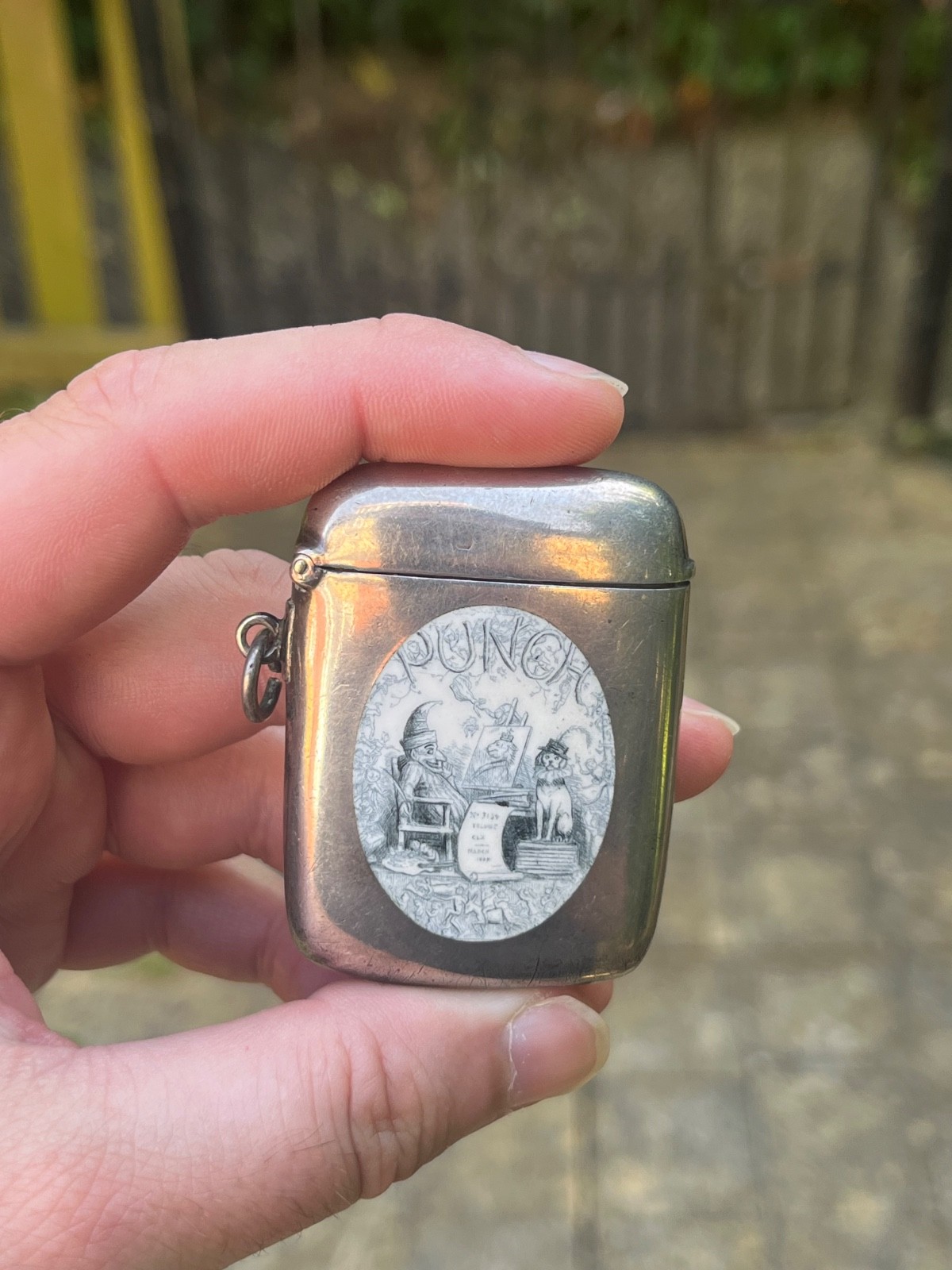 Silver Antique Enamel Vesta Case Punch and Toby Rolason Brothers Edwardian Rare