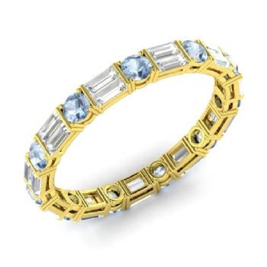 1.96 Ct Round Natural Aquamarine Diamond Engagement Ring 14K Yellow Gold Size 8