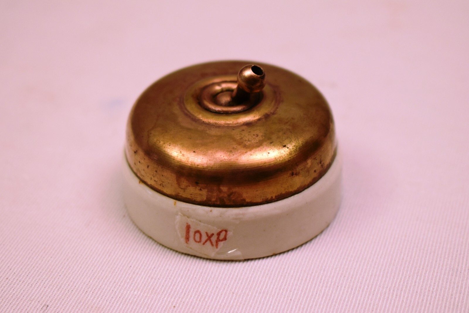 Antique British Brass Toggle Light Switch Vitreous Ceramic England 2.2 Inch “R22
