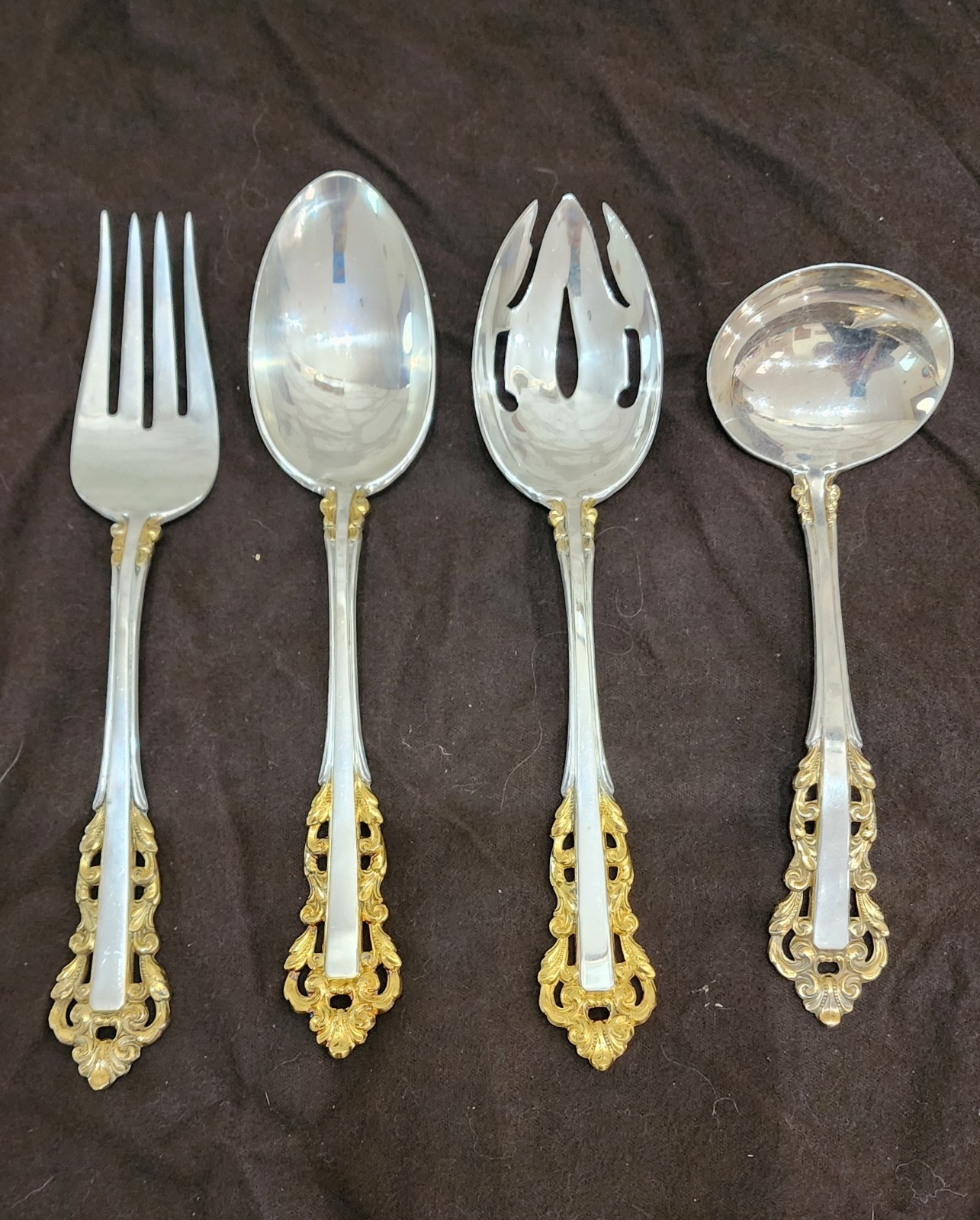 Serving Hostess Set GOLDEN MEDICI by GORHAM STERLING SILVER WITH GOLD ACCENTS