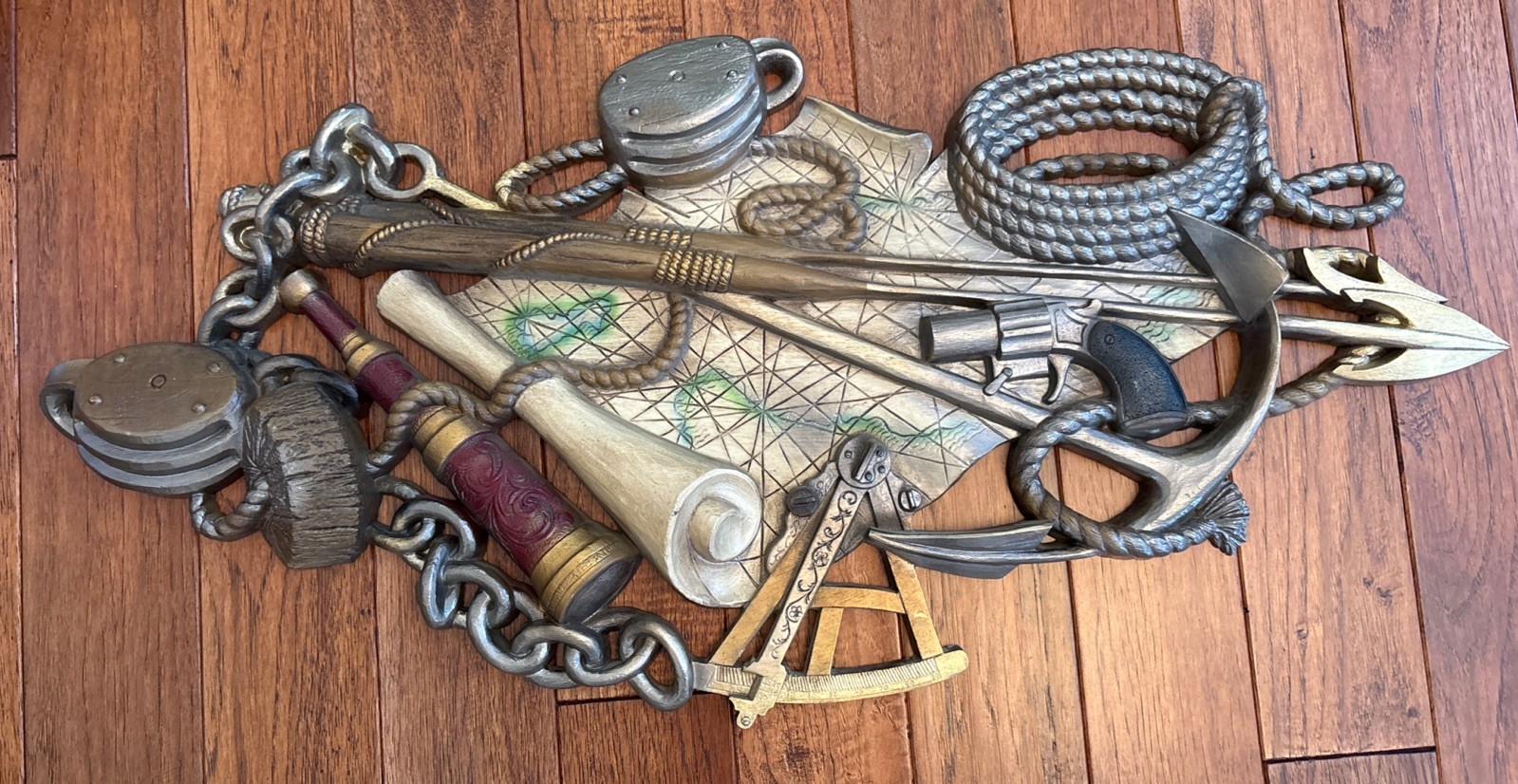 RARE! Vintage Burwood Co Nautical Whale Harpoon Anchor Telescope Lrg Wall Decor