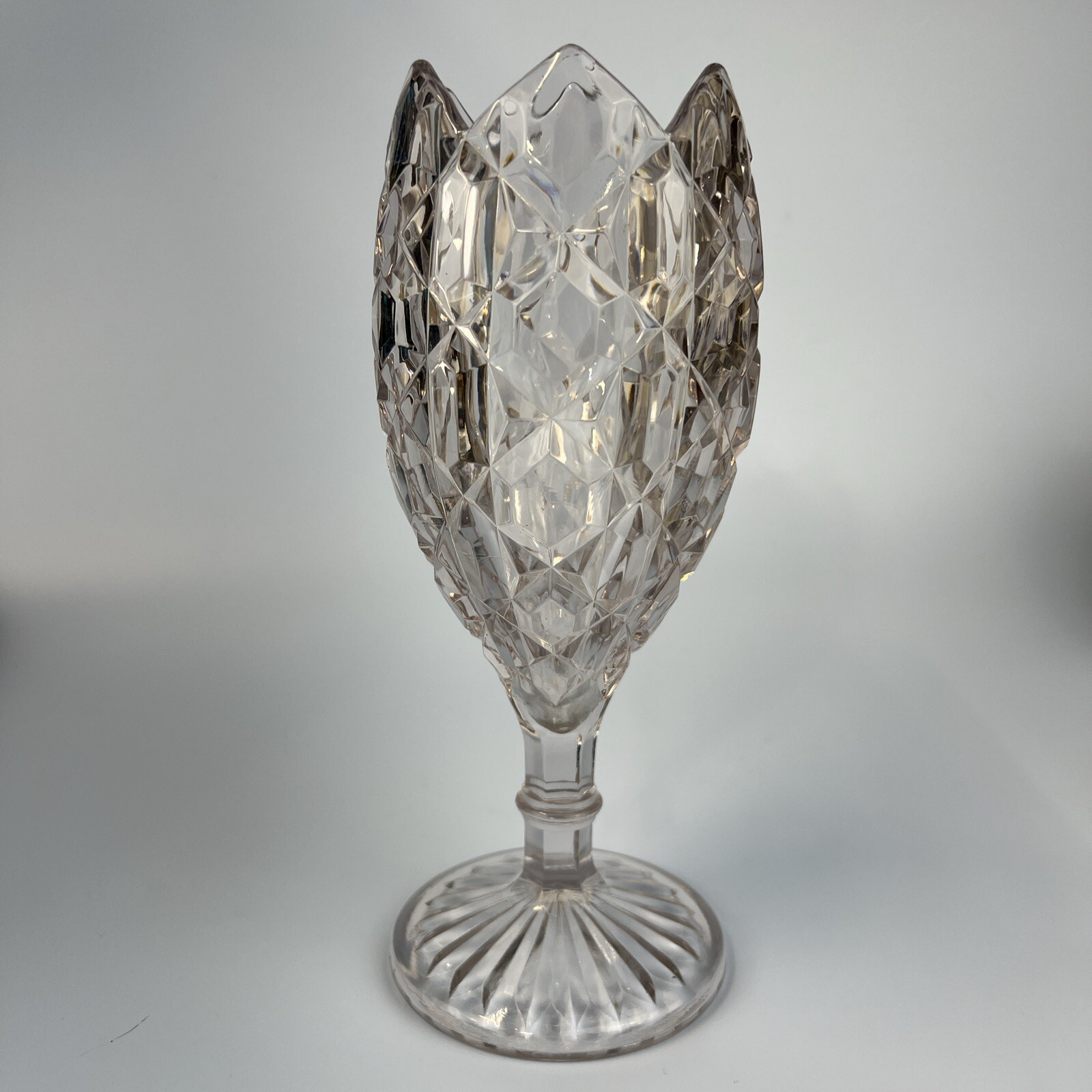 Antique Columbia Glass Vase ~ Henrietta Clear (Big Block Pattern) ~ EAPG